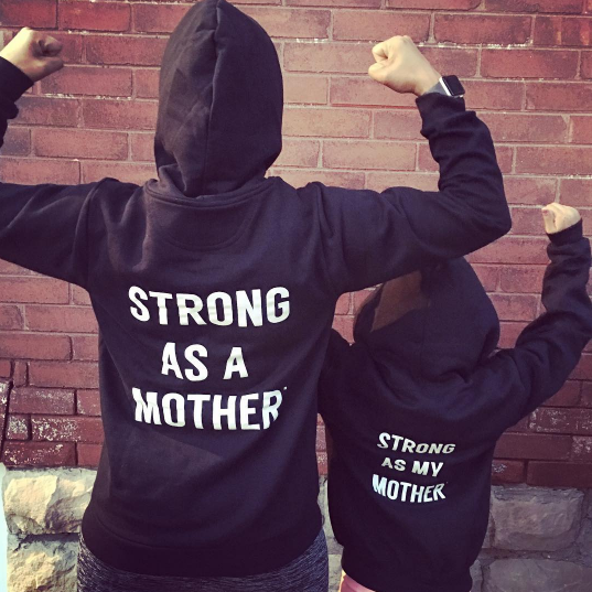 Toddler Zip-Up Hoodie - Strong as my Mother - Black / White Text
