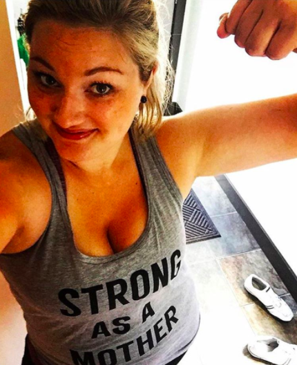 TEXT Strong As A Mother Tank Top Light Grey Black Text