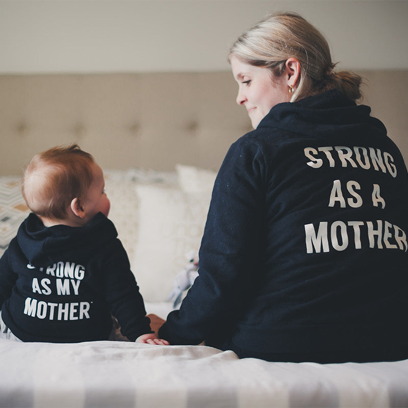 Baby Zip-Up Hoodie - Strong as my Mother - Black / White Text