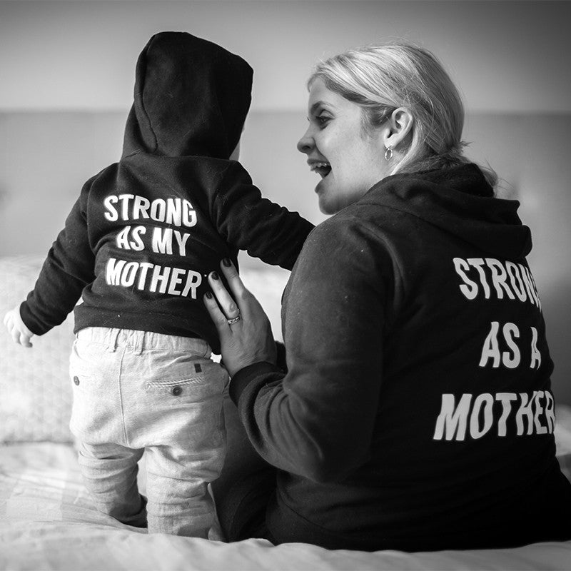 Baby Zip-Up Hoodie - Strong as my Mother - Black / White Text