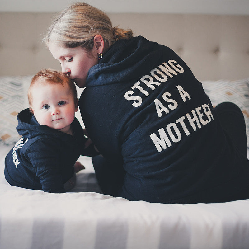 Baby Zip-Up Hoodie - Strong as my Mother - Black / White Text