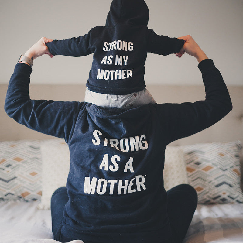 Baby Zip-Up Hoodie - Strong as my Mother - Black / White Text
